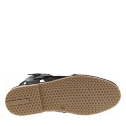 Nu-pieds en cuir noir à talon plat et à boucle à ardillon dorée