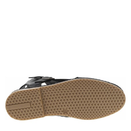 Nu-pieds en cuir noir à talon plat et à boucle à ardillon dorée - Image 5