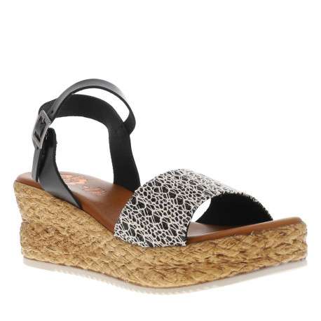 Nu-pieds en cuir noir à sequins, semelle compensée et boucle à ardillon - Image 3