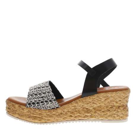 Nu-pieds en cuir noir à sequins, semelle compensée et boucle à ardillon
