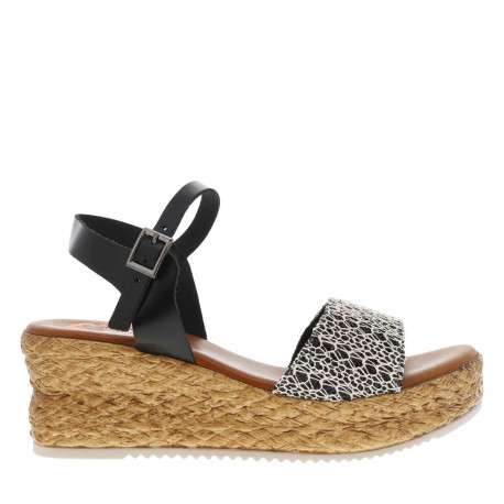 Nu-pieds en cuir noir à sequins, semelle compensée et boucle à ardillon - Image 2