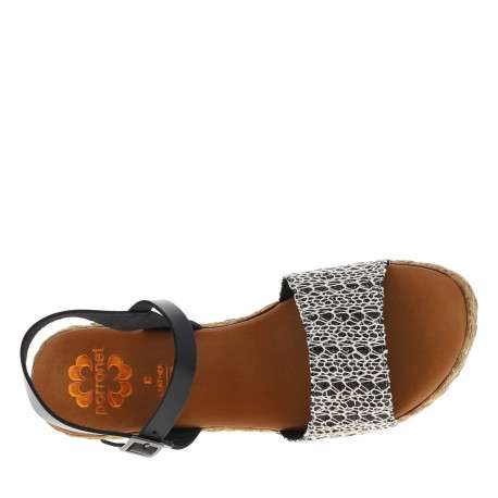 Nu-pieds en cuir noir à sequins, semelle compensée et boucle à ardillon - Image 4