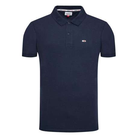 Polo en coton maille piquée marine avec une coupe droite et un col boutonné