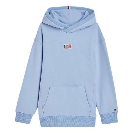 Sweat en coton mélangé ciel uni avec une coupe droite et un col à capuche