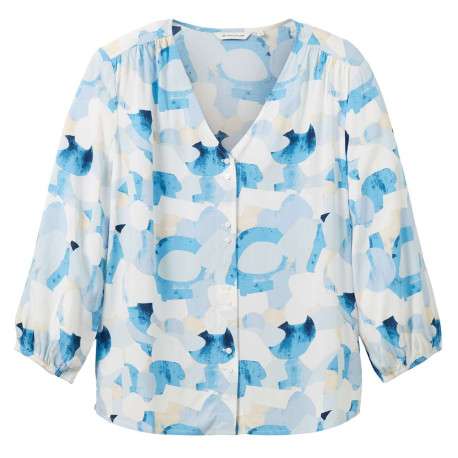 Blouse bleue imprimée avec une coupe droite col v et manches longues - Image 6