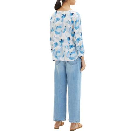 Blouse bleue imprimée avec une coupe droite col v et manches longues - Image 7