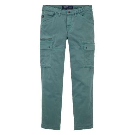 Pantalon cargo en coton vert uni à coupe droite et taille intermédiaire