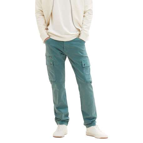 Pantalon cargo en coton vert uni à coupe droite et taille intermédiaire - Image 2