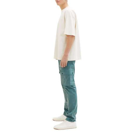 Pantalon cargo en coton vert uni à coupe droite et taille intermédiaire - Image 3