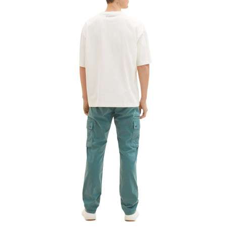 Pantalon cargo en coton vert uni à coupe droite et taille intermédiaire - Image 4