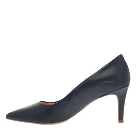 Escarpins en cuir bleu marine, première cuir à enfiler, à talon haut stiletto