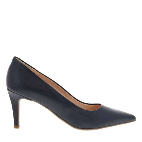 Escarpins en cuir bleu marine, première cuir à enfiler, à talon haut stiletto - Image 2