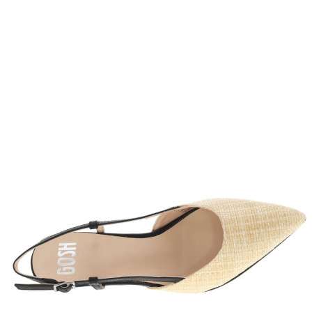 Escarpins talon découvert en cuir aspect raffia beige à talon virgule moyen - Image 4