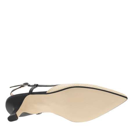 Escarpins talon découvert en cuir aspect raffia beige à talon virgule moyen - Image 5