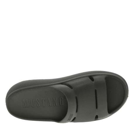 Claquettes olive à semelle plateforme grainée avec nom de la marque débossé - Image 4