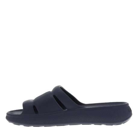 Claquettes bleues à semelle plateforme grainée avec nom de la marque débossé