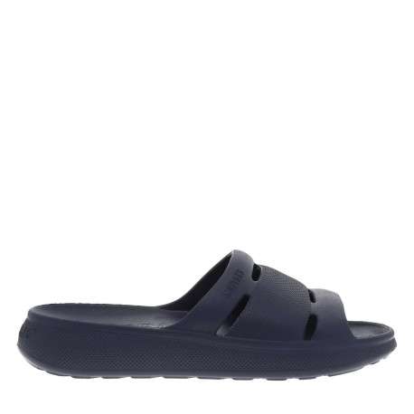 Claquettes bleues à semelle plateforme grainée avec nom de la marque débossé - Image 2