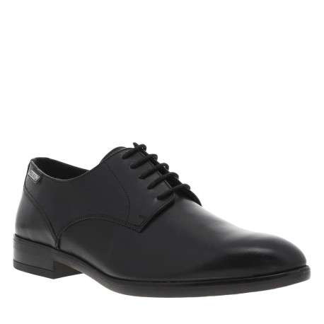Derbies en cuir noir à bout pointu, talon décroché bas et lacets ronds enduis - Image 3