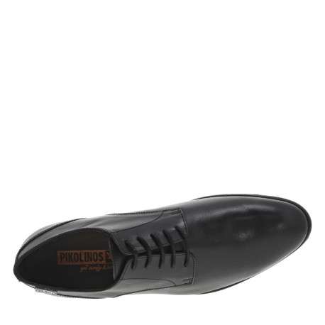 Derbies en cuir noir à bout pointu, talon décroché bas et lacets ronds enduis - Image 4