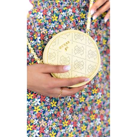 Mini sac à main jaune rond zippé et avec anse mi-chaîne dorée