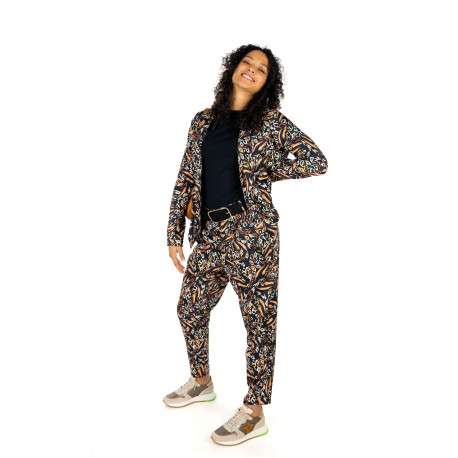 Pantalon blazer noir léopard avec lurex noir brodé dans le tissu