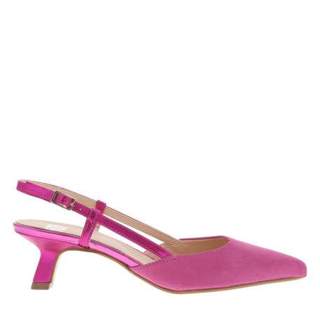 Escarpins en cuir nubuck fuchsia aspect métallisé à talon décroché moyen