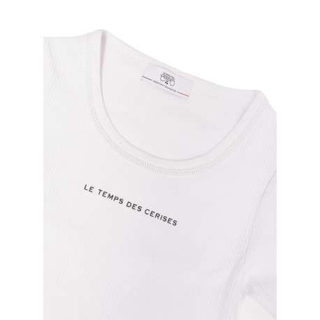 Tee-shirt en coton blanc uni en maille côtelé avec lurex argenté sur le col - Image 3