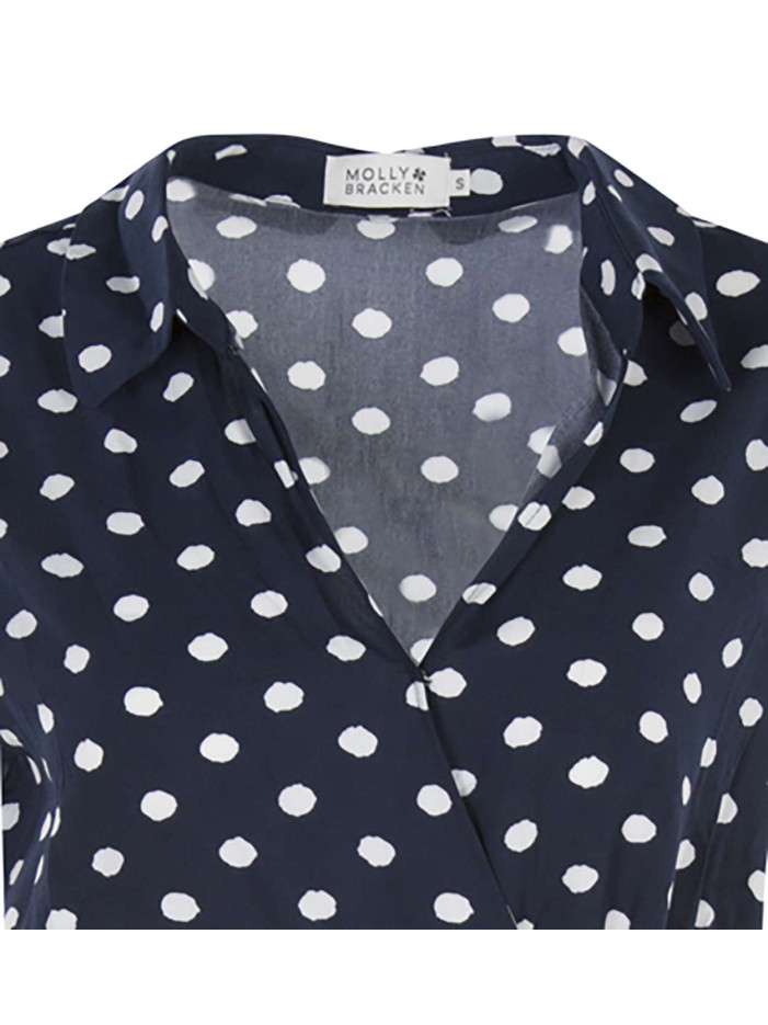 Robe Pull Tunique Molly Bracken Marine à Pois Blancs - Taille Unique - Occasion Très Bon état