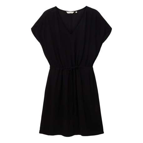 Robe courte noire unie coupe ajustée col v et à manches courtes