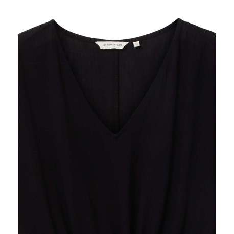 Robe courte noire unie coupe ajustée col v et à manches courtes - Image 2