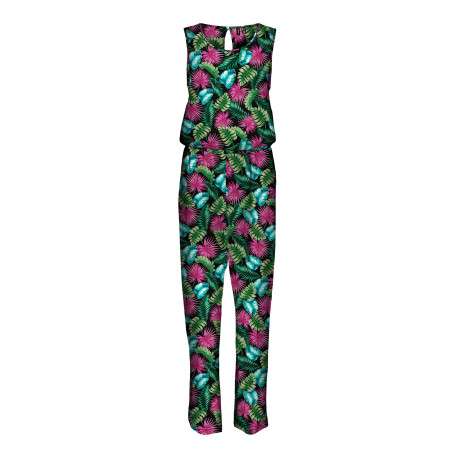Combinaison fuchsia fleurie coupe droite col rond et sans manches