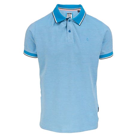 Polo en coton maille piquée ciel avec une coupe droite et un col boutonné