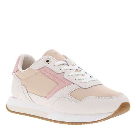 Baskets divers cuir rose et saumon à semelle running et lacets plats - Image 3