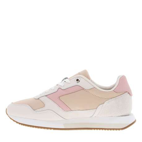 Baskets divers cuir rose et saumon à semelle running et lacets plats