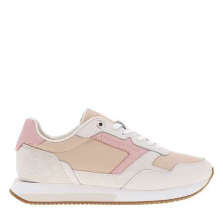 Baskets divers cuir rose et saumon à semelle running et lacets plats - Image 2