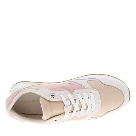 Baskets divers cuir rose et saumon à semelle running et lacets plats - Image 4