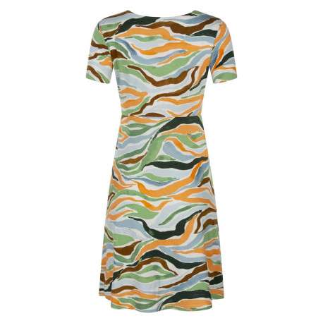 Robe courte multicolore imprimé abstrait avec une coupe droite et un col v - Image 2