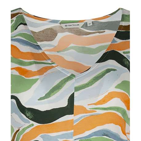 Robe courte multicolore imprimé abstrait avec une coupe droite et un col v - Image 3