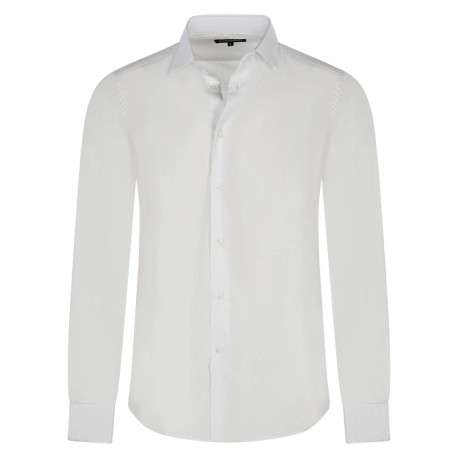 Chemise blanche unie à coupe ajustée col italien et à manches longues