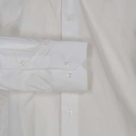 Chemise blanche unie à coupe ajustée col italien et à manches longues - Image 3
