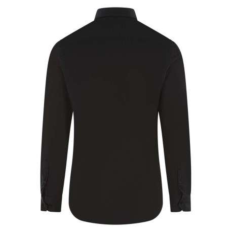 Chemise noire unie à coupe ajustée col italien et à manches longues - Image 2