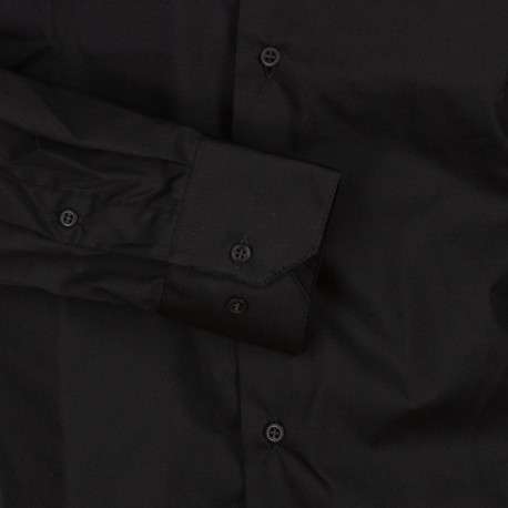 Chemise noire unie à coupe ajustée col italien et à manches longues - Image 3