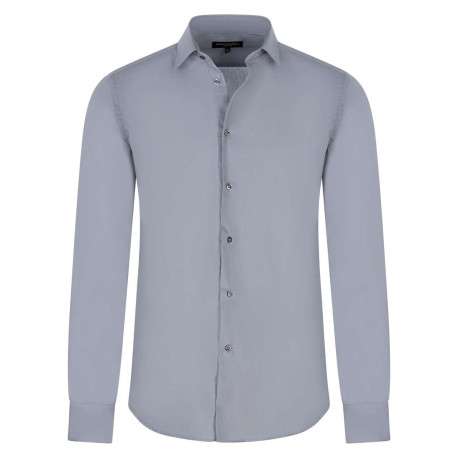 Chemise grise unie avec une coupe ajustée un col italien et des manches longues