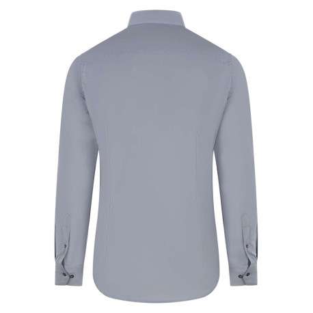 Chemise grise unie avec une coupe ajustée un col italien et des manches longues - Image 2