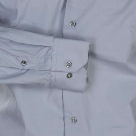 Chemise grise unie avec une coupe ajustée un col italien et des manches longues - Image 3
