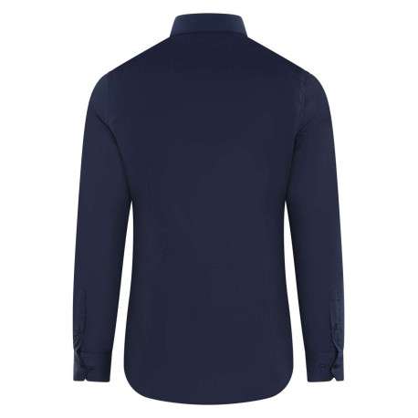 Chemise marine unie à coupe ajustée col italien et à manches longues - Image 2