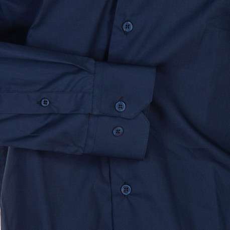 Chemise marine unie à coupe ajustée col italien et à manches longues - Image 3
