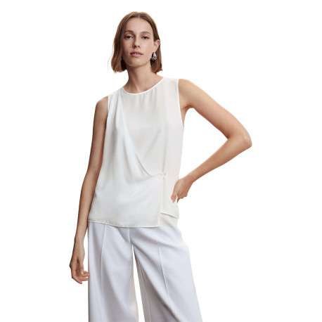 T-shirt sans manches blanc uni avec une coupe asymétrique et un col rond - Image 2