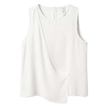 T-shirt sans manches blanc uni avec une coupe asymétrique et un col rond - Image 4