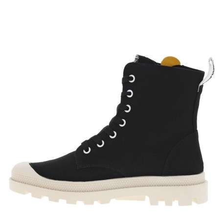 Baskets montantes en toile noire à semelle vulcanisée surélevée, lacets et zip